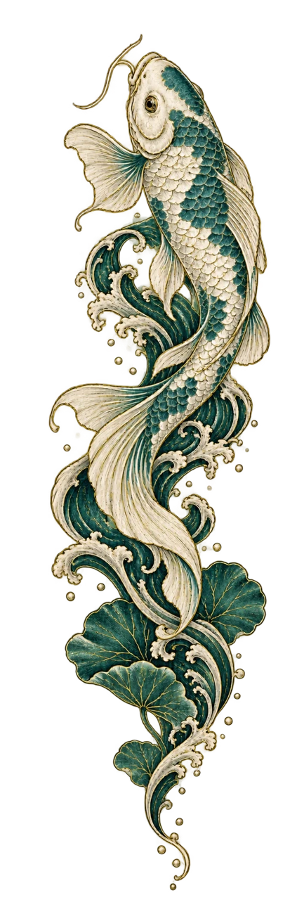Koi and flowing botanical artwork